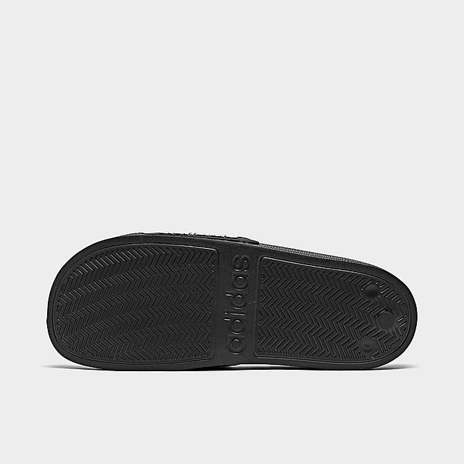 Bottom view of Big Kids' adidas Adilette Shower Slide Sandals in Core Black/Cloud White Click to zoom