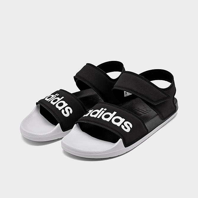 Three Quarter view of Women's adidas Adilette Athletic Sandals in Core Black/Cloud White Click to zoom