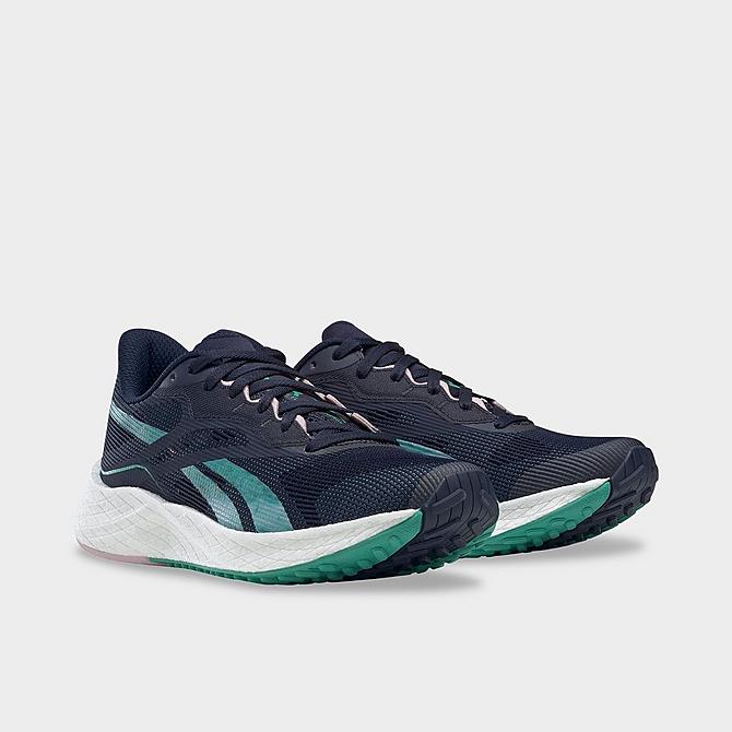 Three Quarter view of Women's Reebok Floatride Energy 3 Running Shoes in Vector Navy/Future Teal/Ftwr White Click to zoom