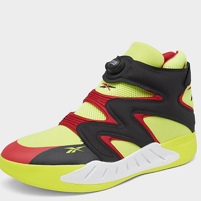 Front view of Men's Reebok Instapump Fury Zone Basketball Shoes in Acid Yellow/Black/Vector Red Click to zoom