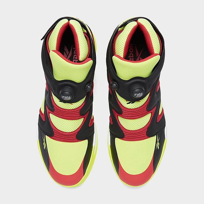 Back view of Men's Reebok Instapump Fury Zone Basketball Shoes in Acid Yellow/Black/Vector Red Click to zoom