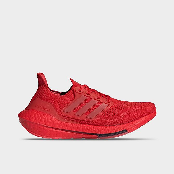 Right view of Boys' Big Kids' adidas UltraBOOST 21 Primeblue Running Shoes in Vivid Red/Vivid Red/Black Click to zoom