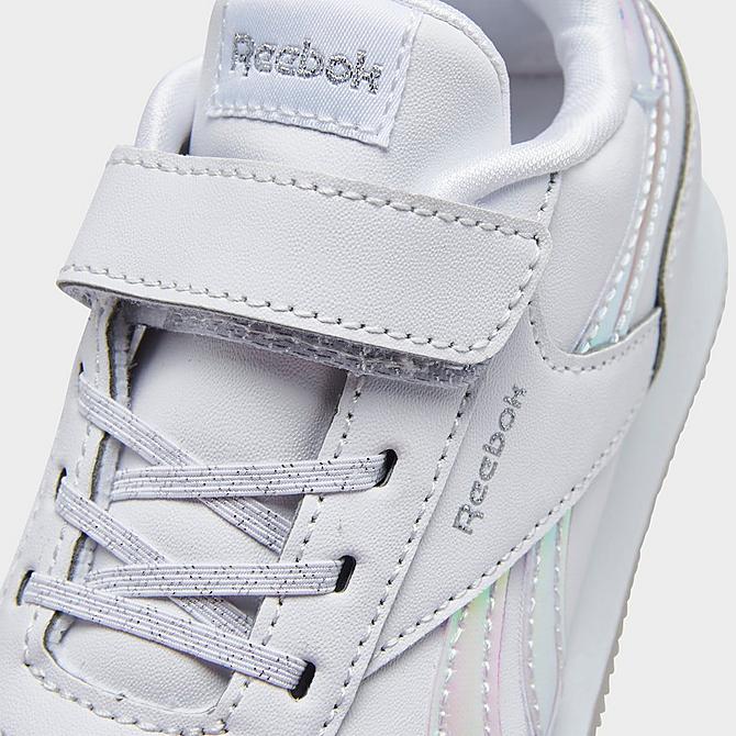 Front view of Girls' Toddler Reebok Royal Classic Jogger 3 Casual Shoes in Cloud White/Cloud White/Silver Metallic Click to zoom