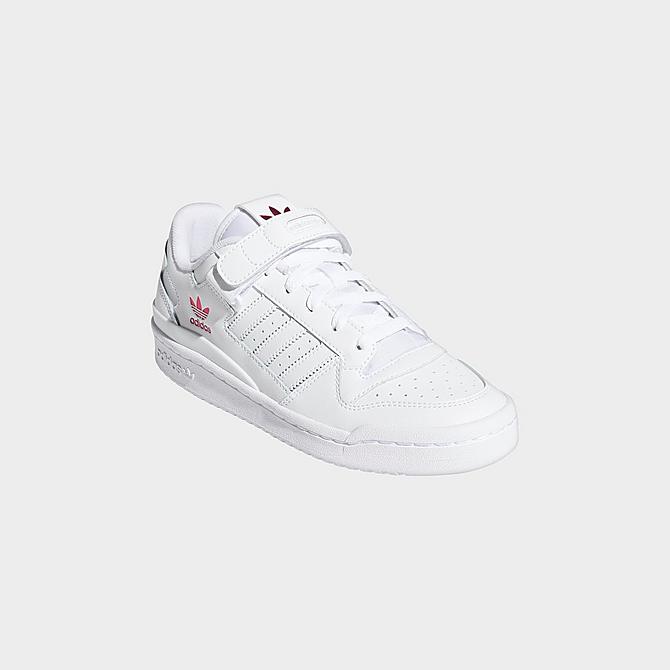 Three Quarter view of Women's adidas Originals Forum Low Casual Shoes in White/White/Shock Pink Click to zoom