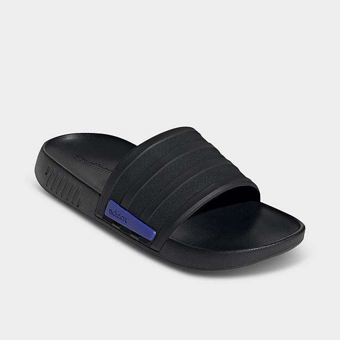 Three Quarter view of Men's adidas Racer TR Slide Sandals in Black/Black/Sonic Ink Click to zoom