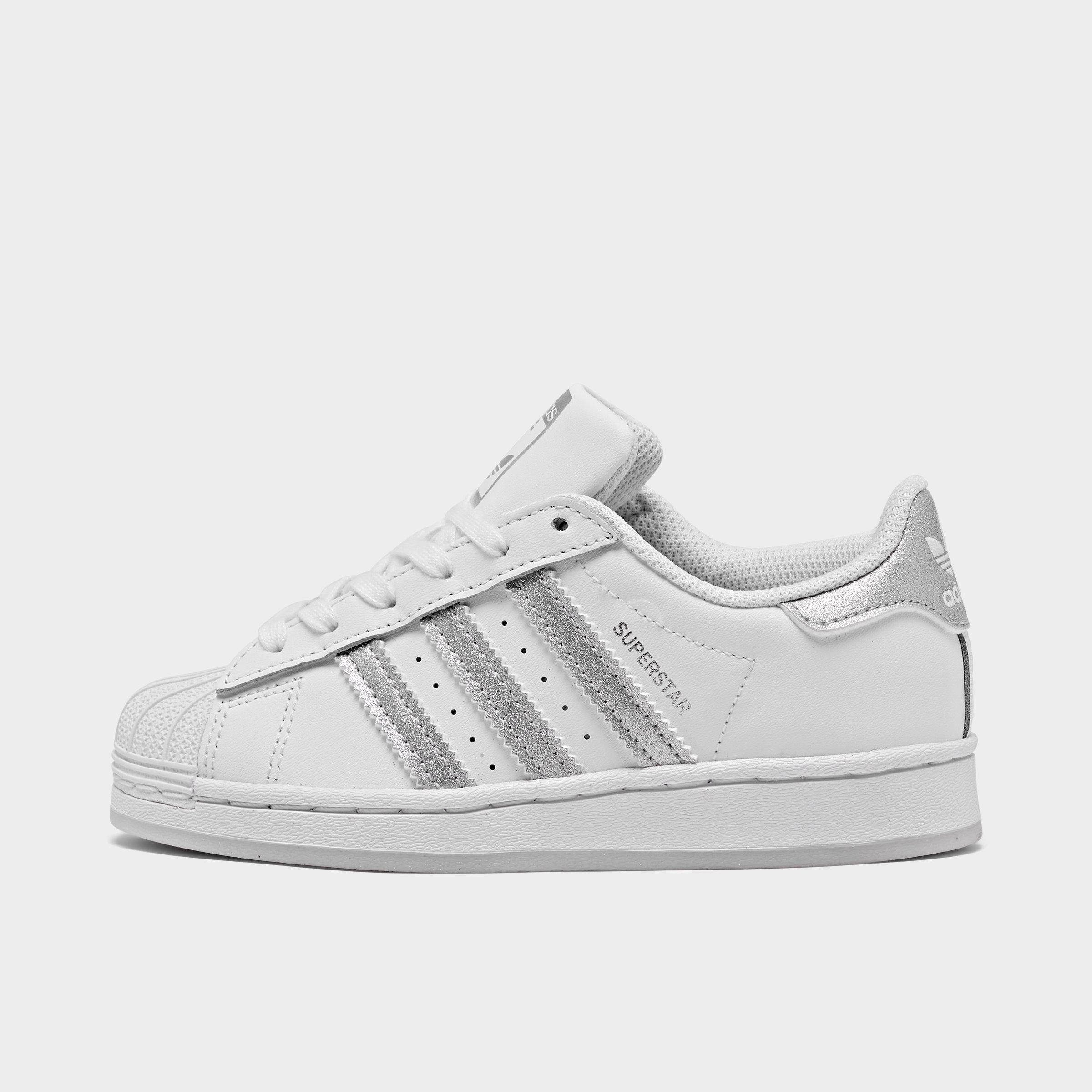 adidas superstar white & metallic silver girls shoes