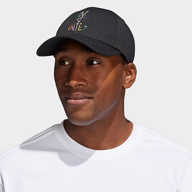 [angle] view of adidas Originals Pride Relaxed Strapback Hat in Black Click to zoom