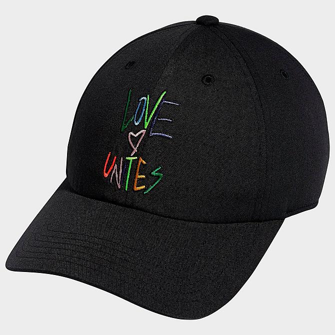 [angle] view of adidas Originals Pride Relaxed Strapback Hat in Black Click to zoom