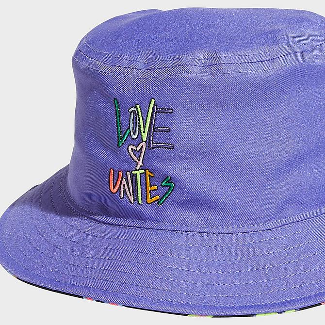 [angle] view of adidas Originals Pride Reversible Bucket Hat in Black/Purple Click to zoom