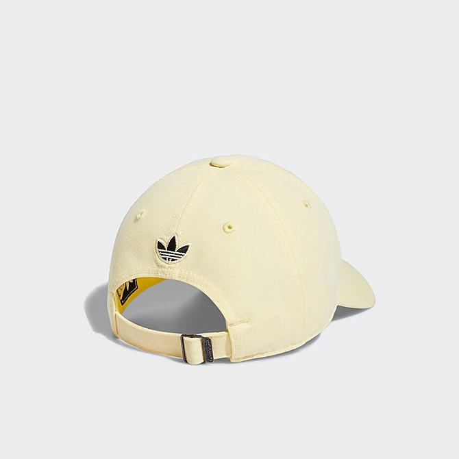 Front view of Women's adidas Originals Script Strapback Hat in Yellow/Black Click to zoom