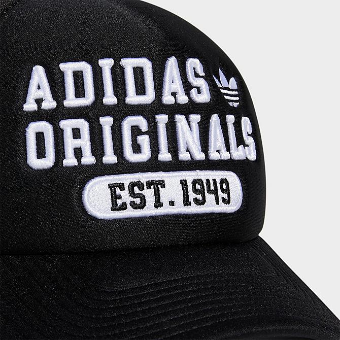 Left view of adidas Originals New Prep Trucker Snapback Hat in Black/White Click to zoom