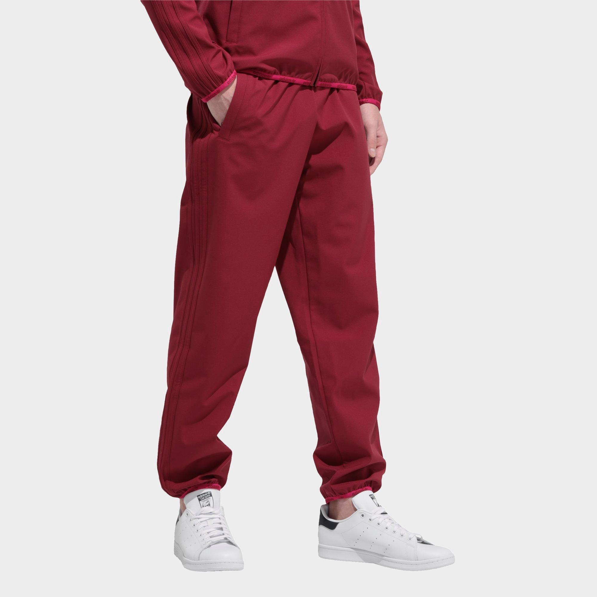 adidas originals three stripe track pants in burgundy