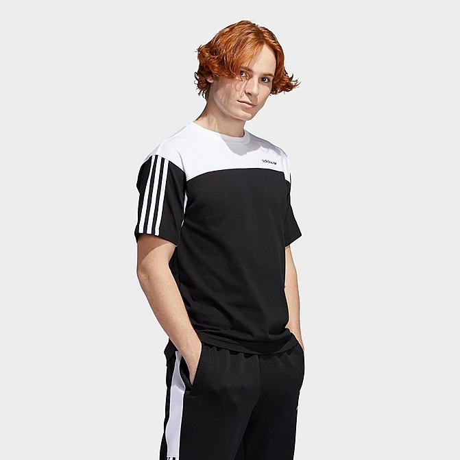 Front view of Men's adidas Classics Colorblocked T-Shirt in Black/White Click to zoom