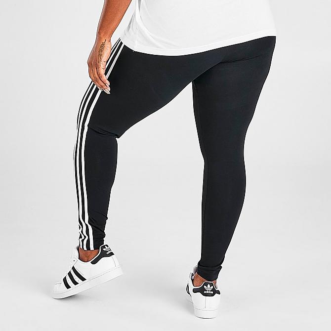 Back Right view of Women's adidas Originals 3-Stripes Leggings (Plus Size) in Black/White Click to zoom