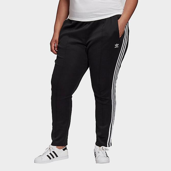 Front view of Women's adidas Originals Primeblue SST Track Pants (Plus Size) in Black Click to zoom