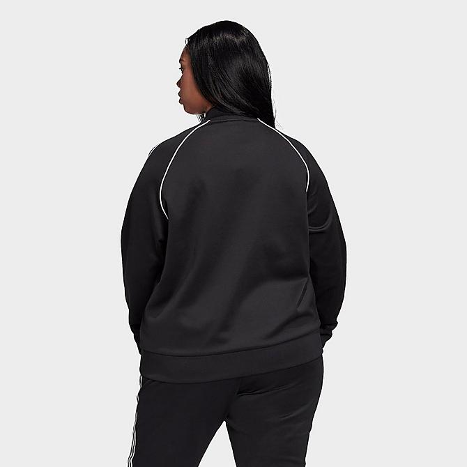 Back Left view of Women's adidas Originals Primeblue SST Track Jacket (Plus Size) in Black/White Click to zoom