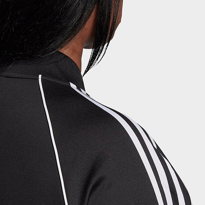 On Model 6 view of Women's adidas Originals Primeblue SST Track Jacket (Plus Size) in Black/White Click to zoom