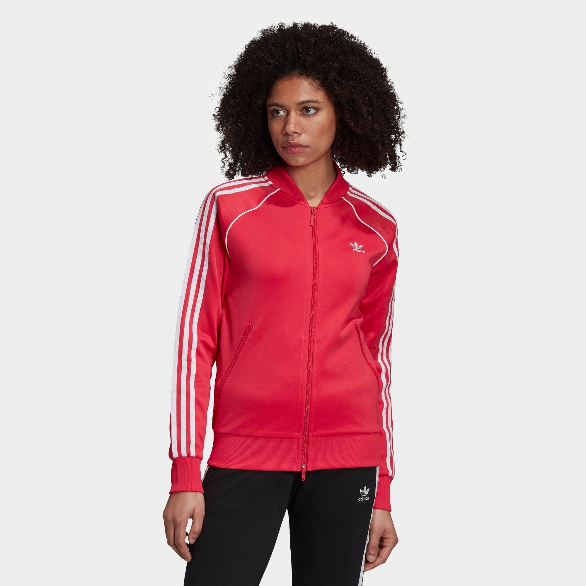 adidas originals adicolor three stripe track jacket in pink