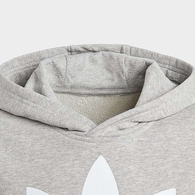 Back Right view of Kids' adidas Originals Trefoil Pullover Hoodie in Medium Grey Heather/White Click to zoom
