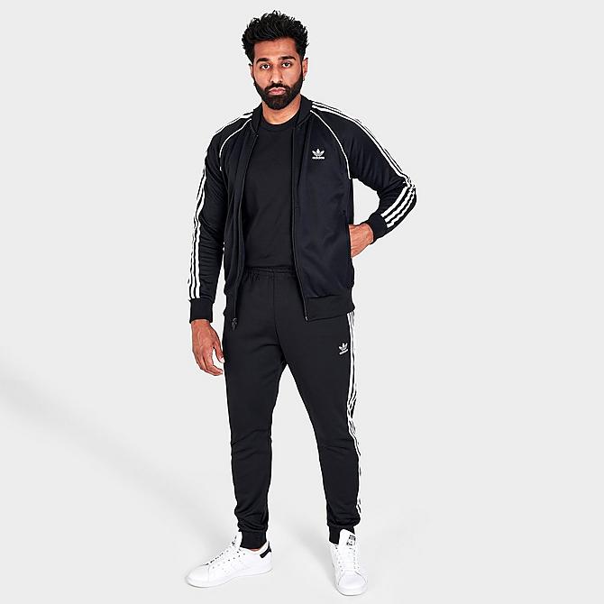 Front Three Quarter view of Men's adidas Classics Adicolor Primeblue SST Track Jacket in Black/White Click to zoom
