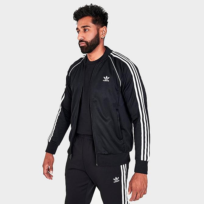 Back Left view of Men's adidas Classics Adicolor Primeblue SST Track Jacket in Black/White Click to zoom