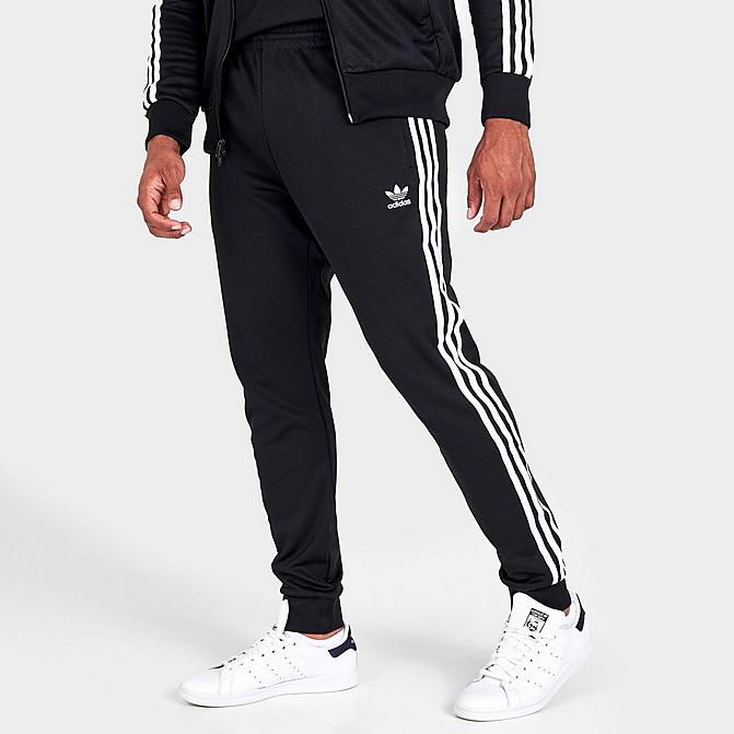 Front view of Men's adidas Classics Adicolor Primeblue SST Track Pants in Black/White Click to zoom