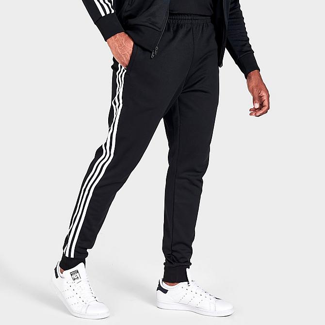 Back Left view of Men's adidas Classics Adicolor Primeblue SST Track Pants in Black/White Click to zoom
