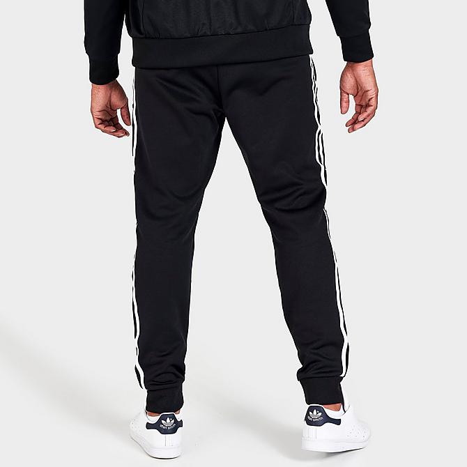 Back Right view of Men's adidas Classics Adicolor Primeblue SST Track Pants in Black/White Click to zoom