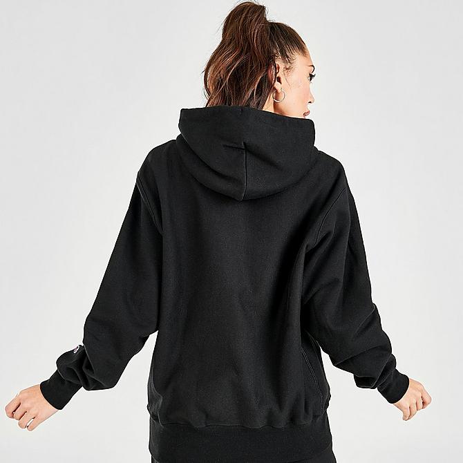 Back Right view of Women's Champion Life Boyfriend Reverse Weave Hoodie in Black Click to zoom