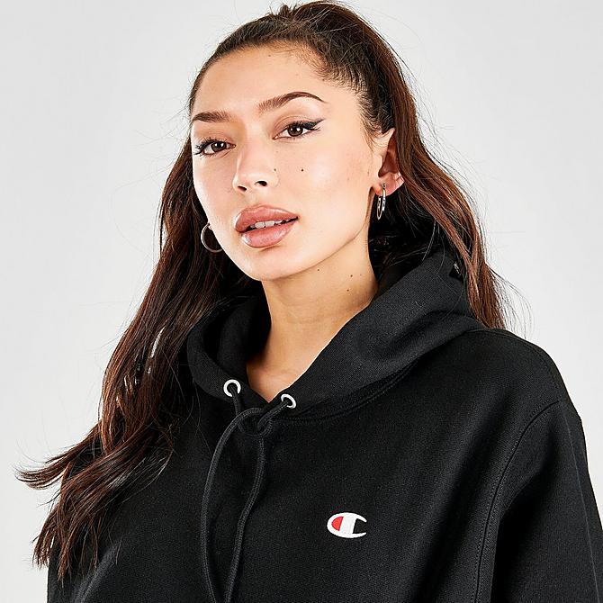 On Model 5 view of Women's Champion Life Boyfriend Reverse Weave Hoodie in Black Click to zoom
