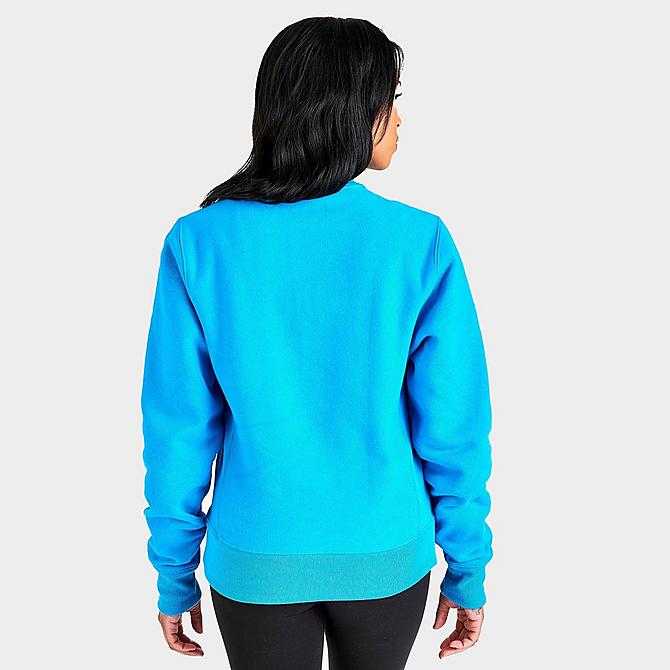 Back Right view of Women's Champion Reverse Weave Crewneck Sweatshirt in Blue Click to zoom