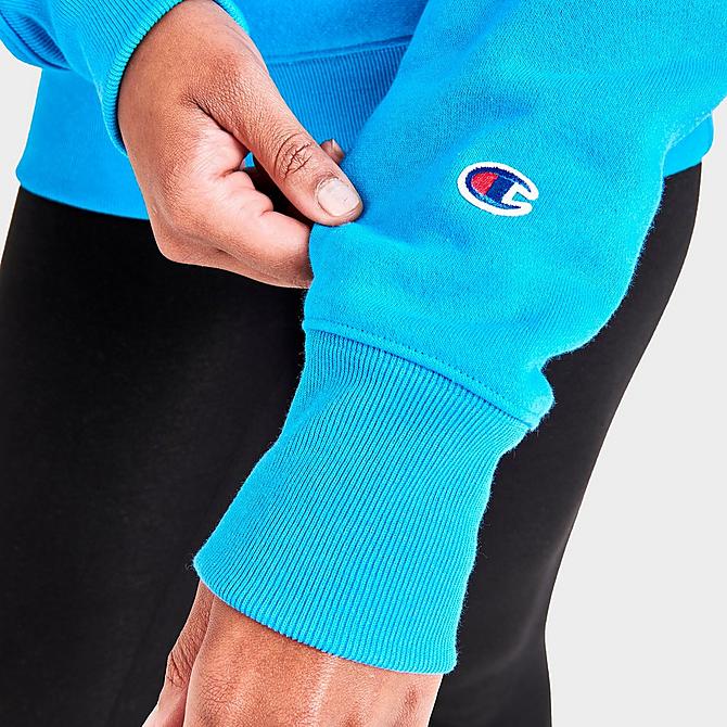 On Model 6 view of Women's Champion Reverse Weave Crewneck Sweatshirt in Blue Click to zoom