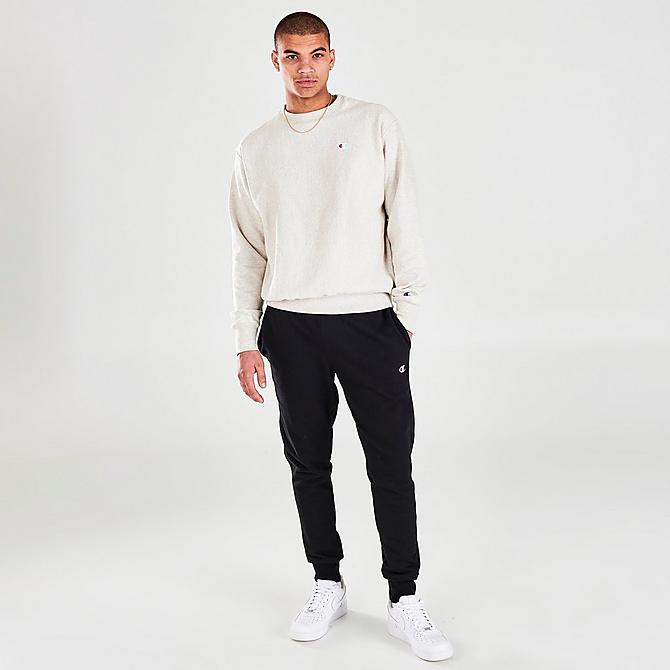 Front Three Quarter view of Men's Champion Reverse Weave Crewneck Sweatshirt in Oatmeal Click to zoom