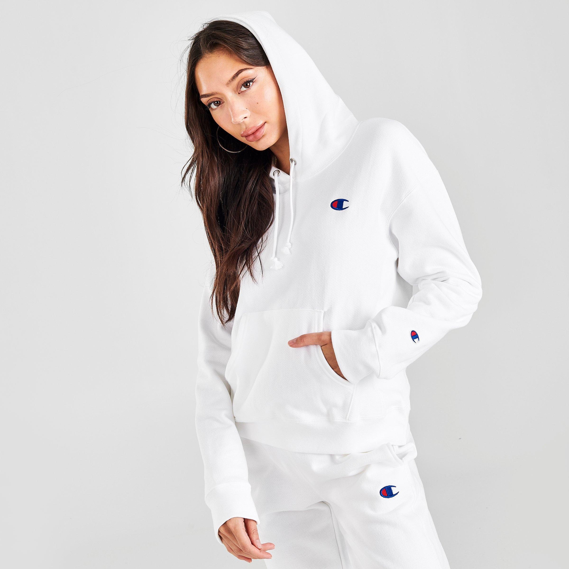 white champion logo hoodie