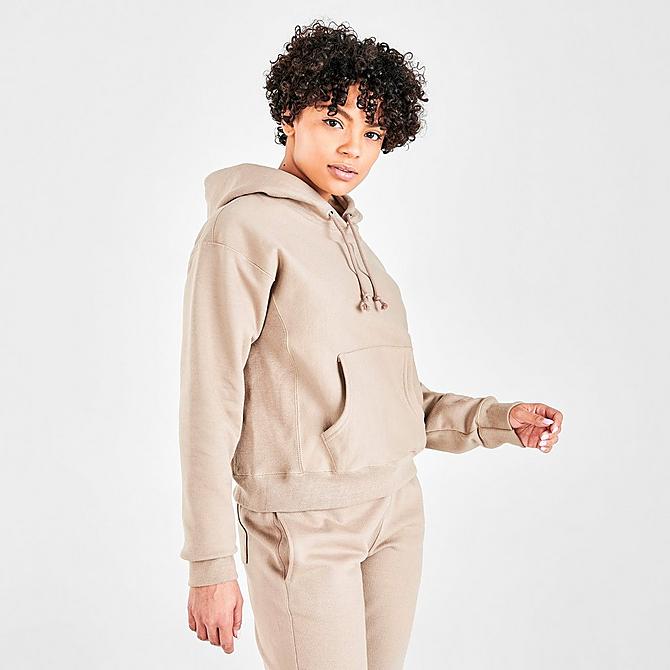 Back Left view of Women's Champion Life Reverse Weave Pullover Hoodie in Dark Khaki Click to zoom
