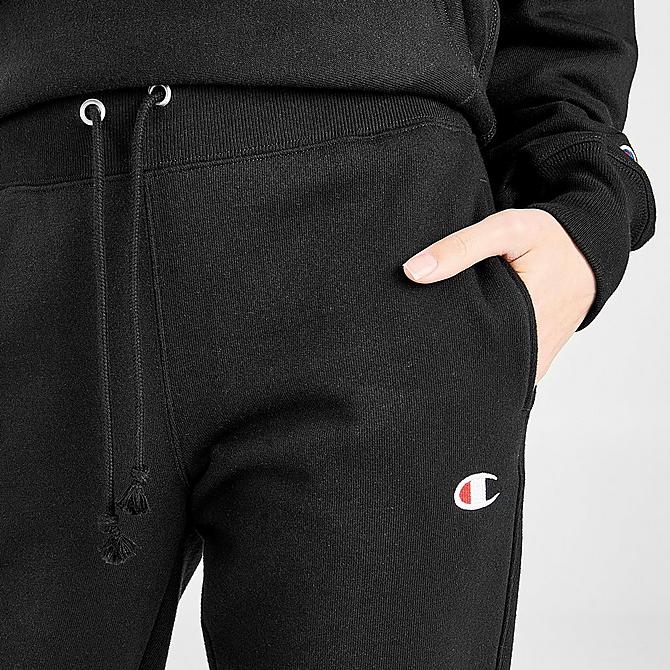 Back Right view of Women's Champion Reverse Weave Jogger Sweatpants in Black Click to zoom