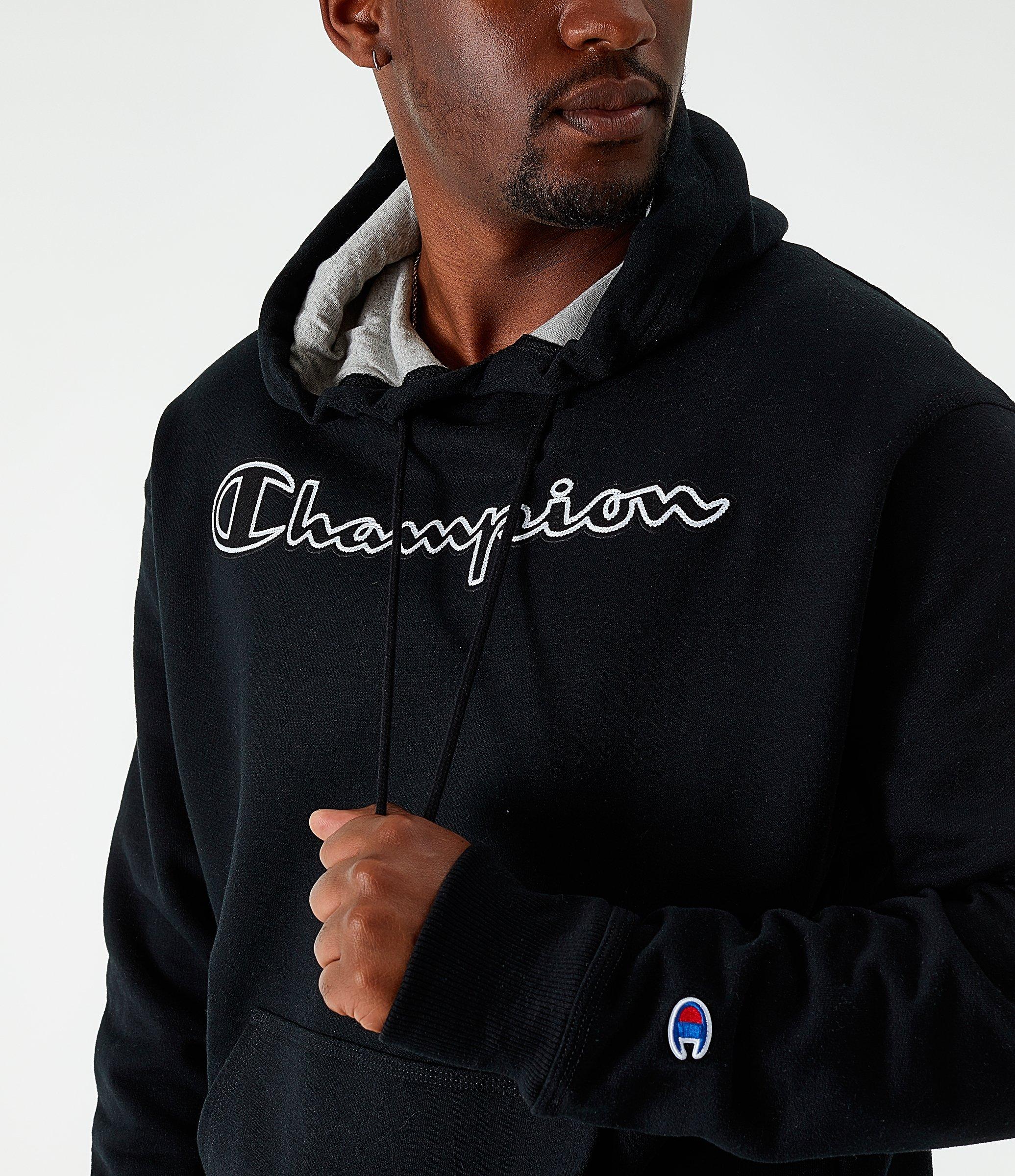 champion hoodie with logo on back