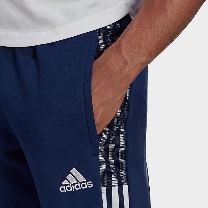 Back Right view of Men's adidas Tiro 21 Fleece Jogger Pants in Team Navy Blue Click to zoom
