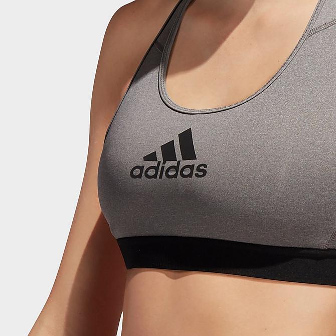 Back Right view of Women's adidas Don't Rest Alphaskin Medium-Support Sports Bra in Dark Grey Heather Click to zoom