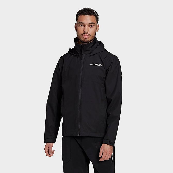 Front view of Men's adidas Terrex Multi RAIN.RDY Primegreen Two-Layer Rain Jacket in Black Click to zoom