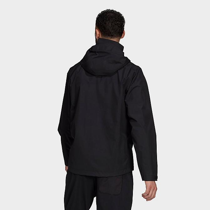 Back Left view of Men's adidas Terrex Multi RAIN.RDY Primegreen Two-Layer Rain Jacket in Black Click to zoom