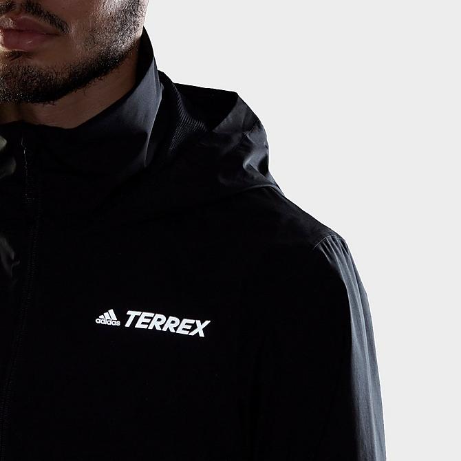 Back Right view of Men's adidas Terrex Multi RAIN.RDY Primegreen Two-Layer Rain Jacket in Black Click to zoom