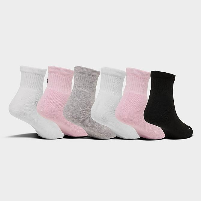 Back view of Girls' Jordan Cushioned Ankle Socks (6-Pack) in Pink Foam/White/Grey Click to zoom