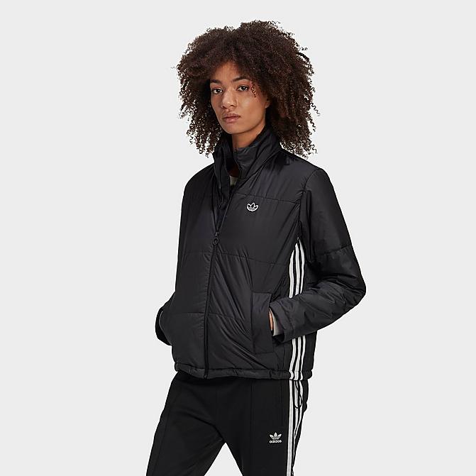 Front view of Women's adidas Originals Short Puffer Jacket in Black Click to zoom