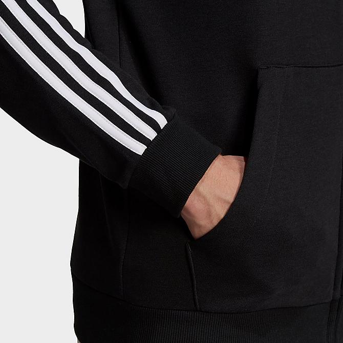 On Model 5 view of Men's adidas Essentials French Terry 3-Stripes Full Zip Hoodie in Black/White Click to zoom