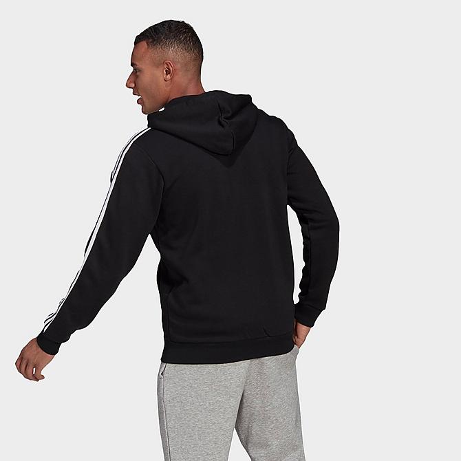 Back Left view of Men's adidas Essentials Fleece 3-Stripes Full Zip Hoodie in Black Click to zoom