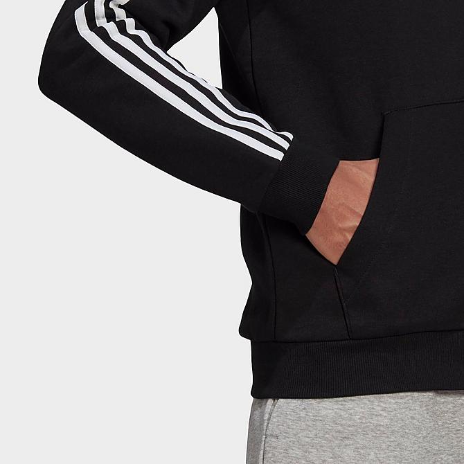 On Model 5 view of Men's adidas Essentials Fleece 3-Stripes Full Zip Hoodie in Black Click to zoom