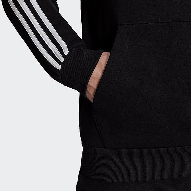 On Model 5 view of Men's adidas Essentials Fleece 3-Stripes Hoodie in Black/White Click to zoom