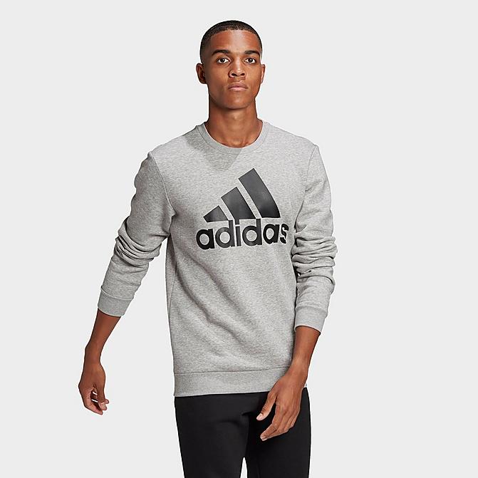 Front view of Men's adidas Essentials Big Logo Sweatshirt in Medium Grey Heather/Black Click to zoom
