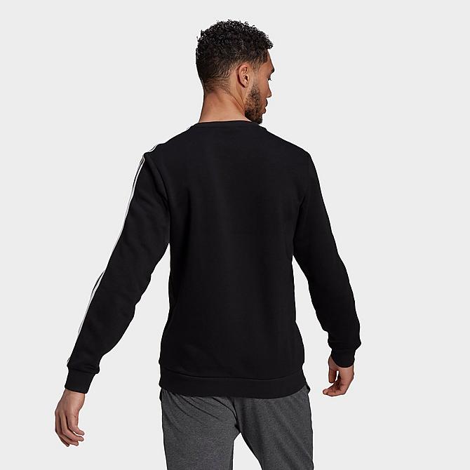 Back Left view of Men's adidas Essentials Fleece 3-Stripes Sweatshirt in Medium Grey Heather/Black Click to zoom